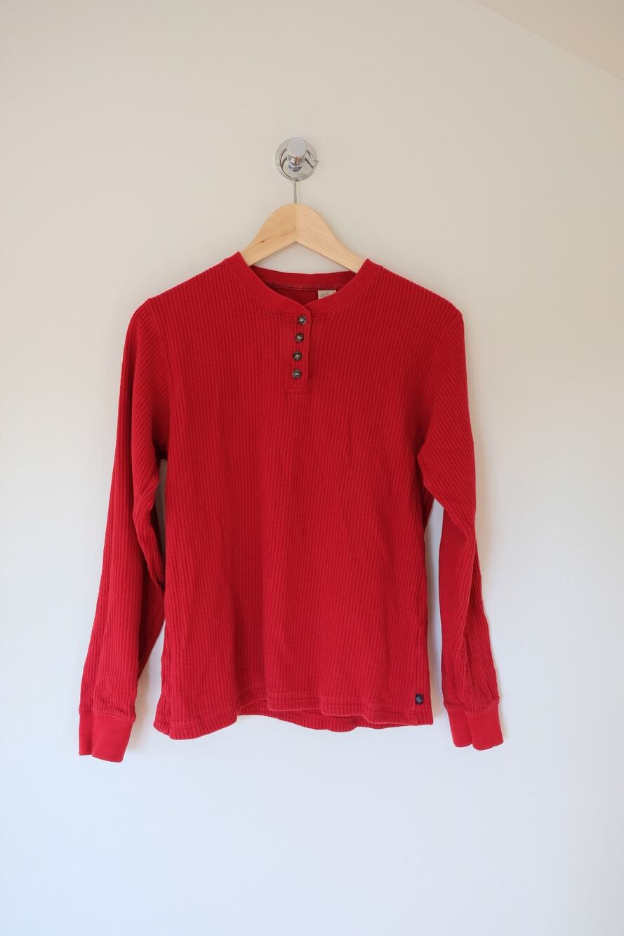 Vintage G.H. Bass & Co Ribbed Henley Red Cotton 90s Winter Grandpacore Cabin S